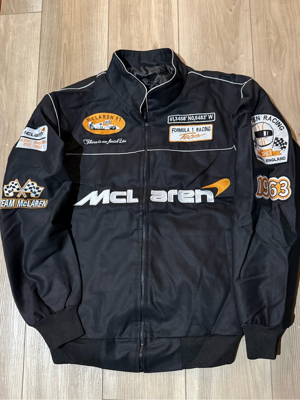 Reworked McLaren Men's Black & Orange Racing Bomber Jacket